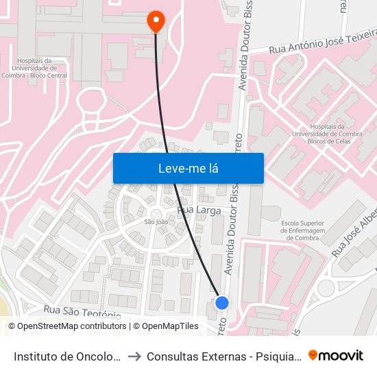 Instituto de Oncologia to Consultas Externas - Psiquiatria map