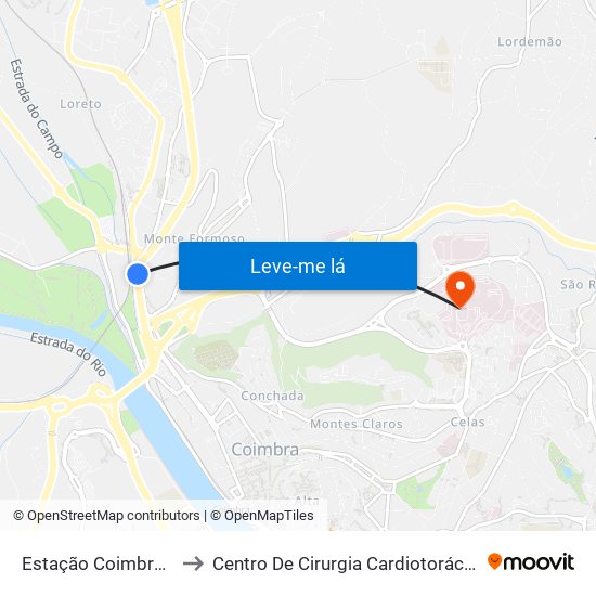 Estação Coimbra B to Centro De Cirurgia Cardiotorácica map