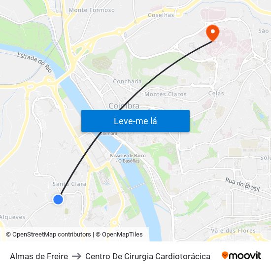 Almas de Freire to Centro De Cirurgia Cardiotorácica map