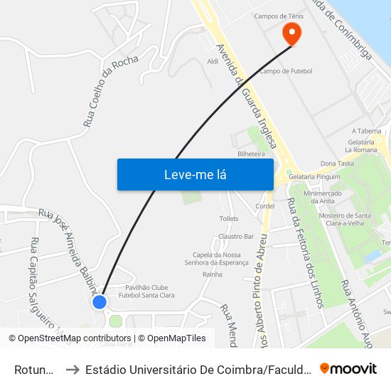 Rotunda do Lagar to Estádio Universitário De Coimbra / Faculdade De Ciências Do Desporto E Educação Física map
