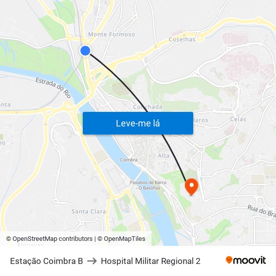 Estação Coimbra B to Hospital Militar Regional 2 map