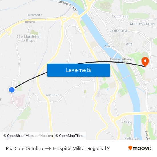 Rua 5 de Outubro to Hospital Militar Regional 2 map