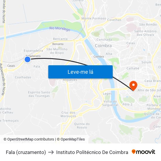 Fala (cruzamento) to Instituto Politécnico De Coimbra map