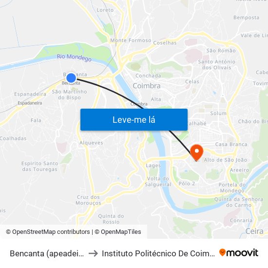 Bencanta (apeadeiro) to Instituto Politécnico De Coimbra map