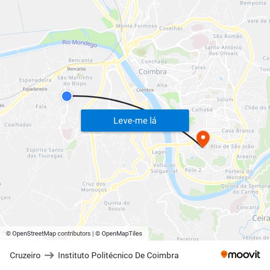 Cruzeiro to Instituto Politécnico De Coimbra map