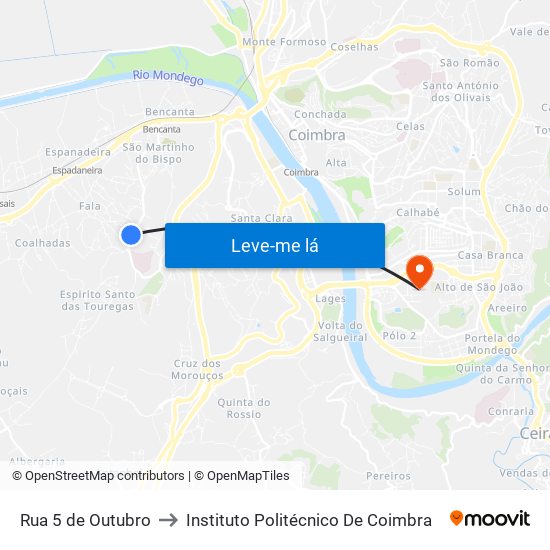 Rua 5 de Outubro to Instituto Politécnico De Coimbra map