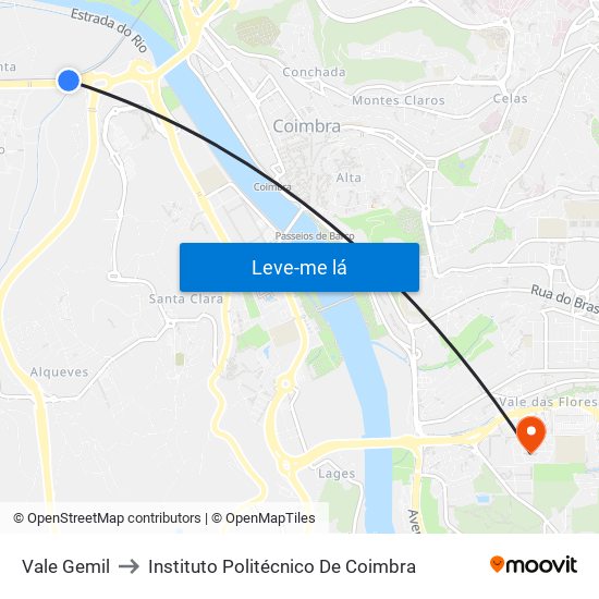 Vale Gemil to Instituto Politécnico De Coimbra map