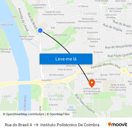 Rua do Brasil 4 to Instituto Politécnico De Coimbra map