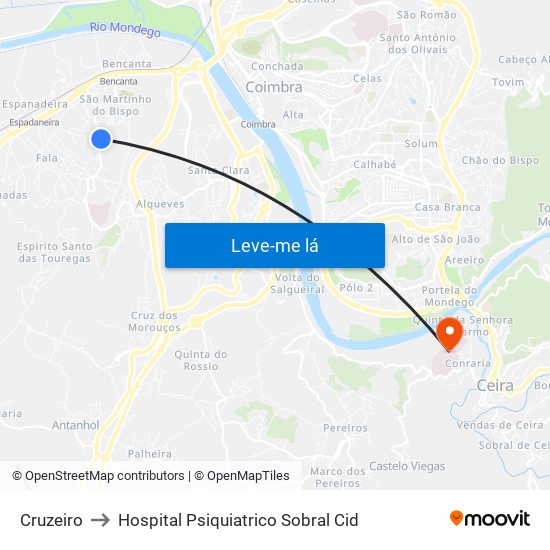 Cruzeiro to Hospital Psiquiatrico Sobral Cid map