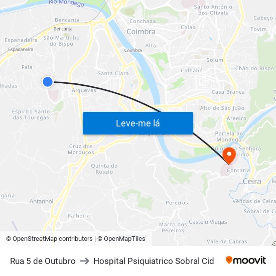 Rua 5 de Outubro to Hospital Psiquiatrico Sobral Cid map