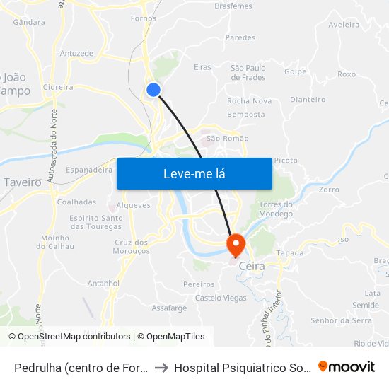 Pedrulha (centro de Formação) to Hospital Psiquiatrico Sobral Cid map