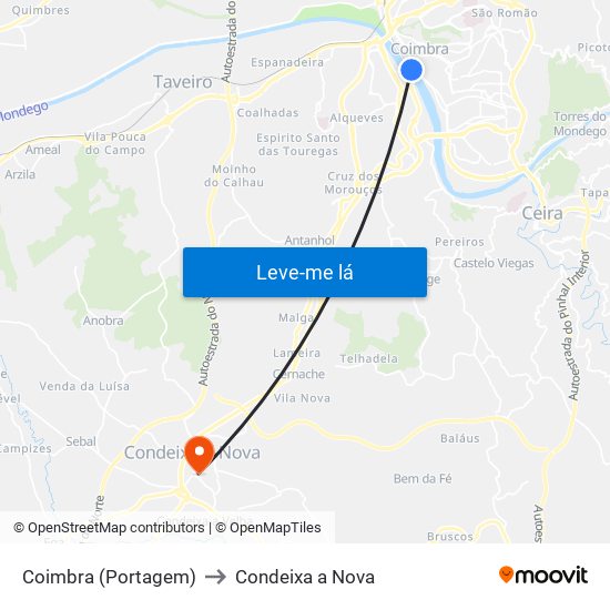 Coimbra (Portagem) to Condeixa a Nova map