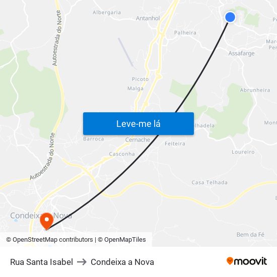 Rua Santa Isabel to Condeixa a Nova map