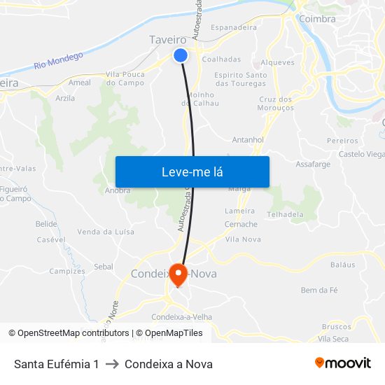 Santa Eufémia 1 to Condeixa a Nova map