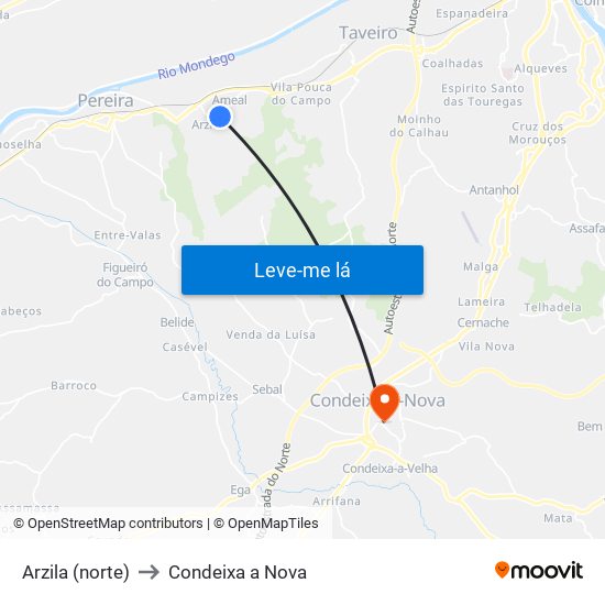 Arzila (norte) to Condeixa a Nova map