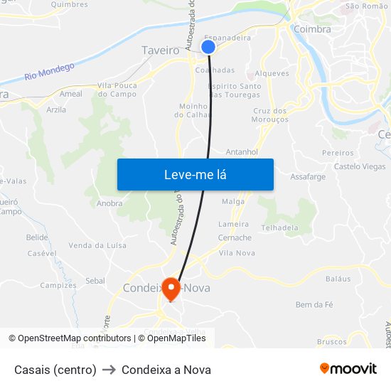 Casais (centro) to Condeixa a Nova map