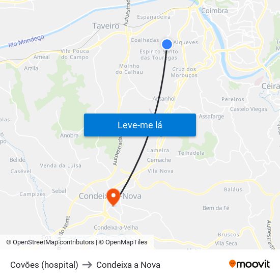 Covões (hospital) to Condeixa a Nova map