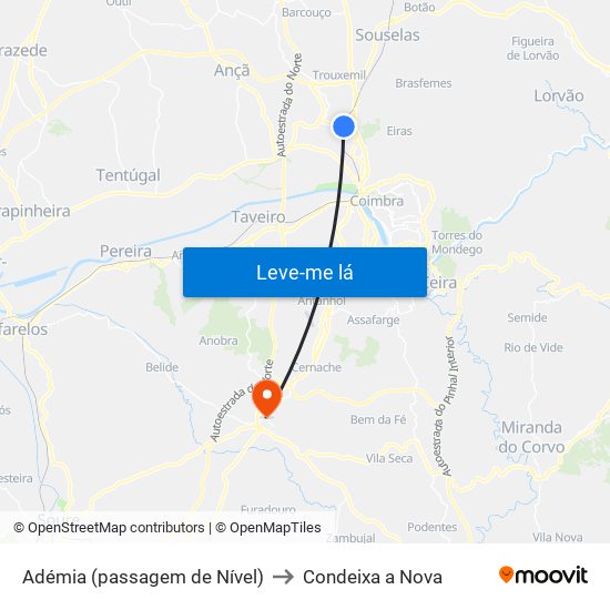 Adémia (passagem de Nível) to Condeixa a Nova map