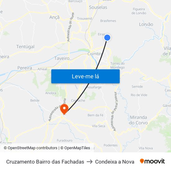 Cruzamento Bairro das Fachadas to Condeixa a Nova map