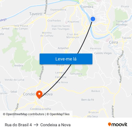 Rua do Brasil 4 to Condeixa a Nova map