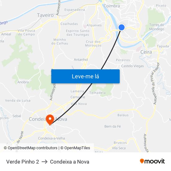 Verde Pinho 2 to Condeixa a Nova map