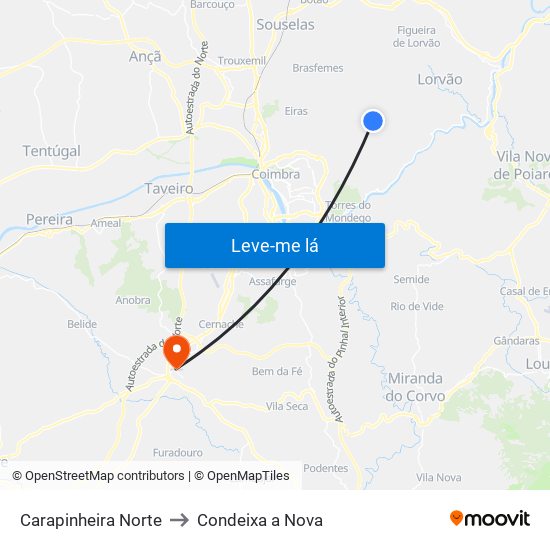 Carapinheira Norte to Condeixa a Nova map