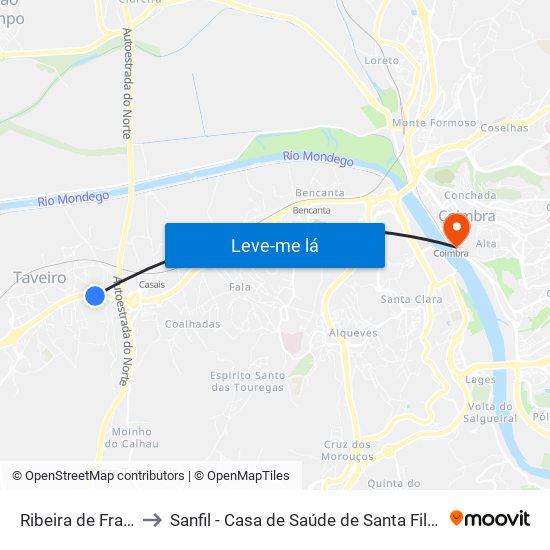 Ribeira de Frades to Sanfil - Casa de Saúde de Santa Filomena map