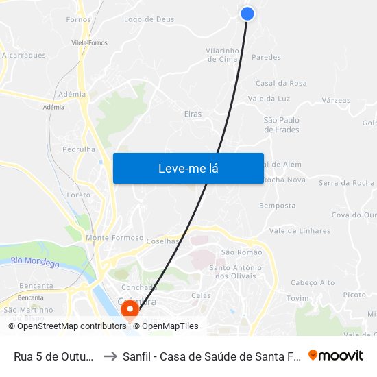 Rua 5 de Outubro 3 to Sanfil - Casa de Saúde de Santa Filomena map