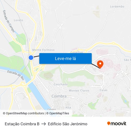 Estação Coimbra B to Edifício São Jerónimo map
