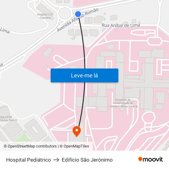 Hospital Pediátrico to Edifício São Jerónimo map