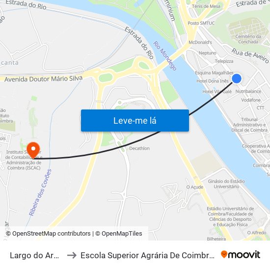 Largo do Arnado to Escola Superior Agrária De Coimbra (Esac) map