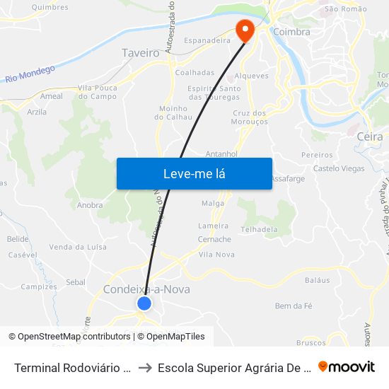 Terminal Rodoviário De Condeixa to Escola Superior Agrária De Coimbra (Esac) map