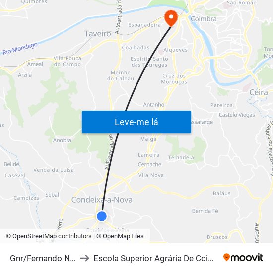 Gnr/Fernando Namora to Escola Superior Agrária De Coimbra (Esac) map