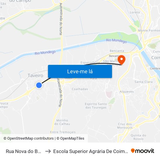 Rua Nova do Barreiro to Escola Superior Agrária De Coimbra (Esac) map