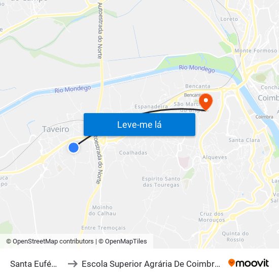 Santa Eufémia 1 to Escola Superior Agrária De Coimbra (Esac) map