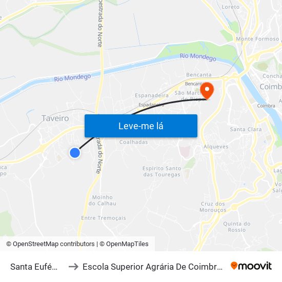 Santa Eufémia 3 to Escola Superior Agrária De Coimbra (Esac) map