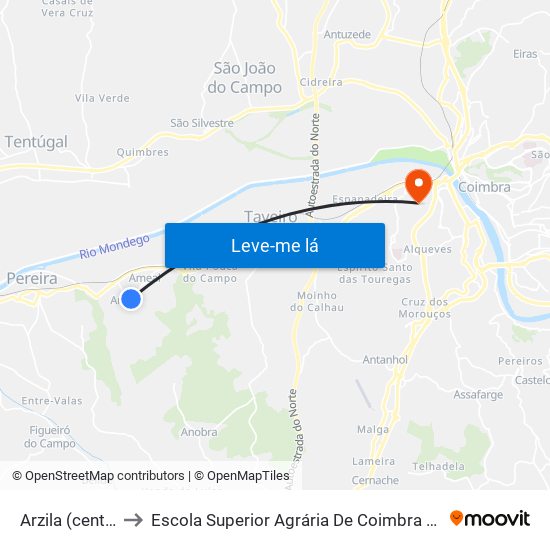 Arzila (centro) to Escola Superior Agrária De Coimbra (Esac) map