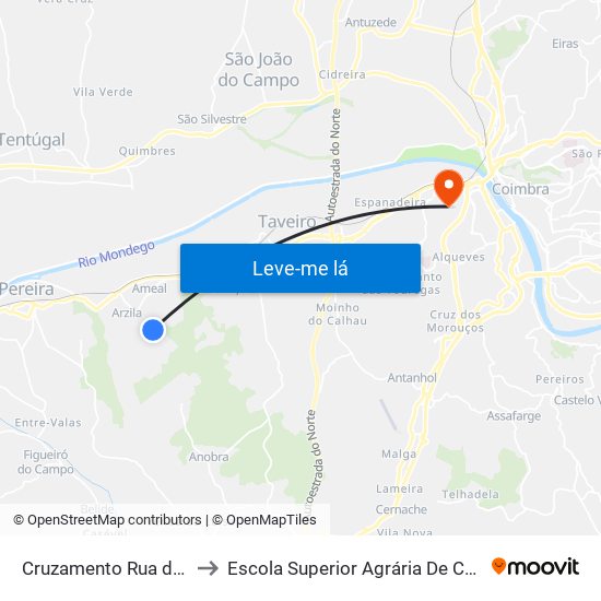 Cruzamento Rua da Lameira to Escola Superior Agrária De Coimbra (Esac) map