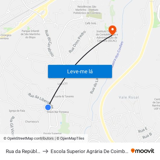 Rua da República 1 to Escola Superior Agrária De Coimbra (Esac) map