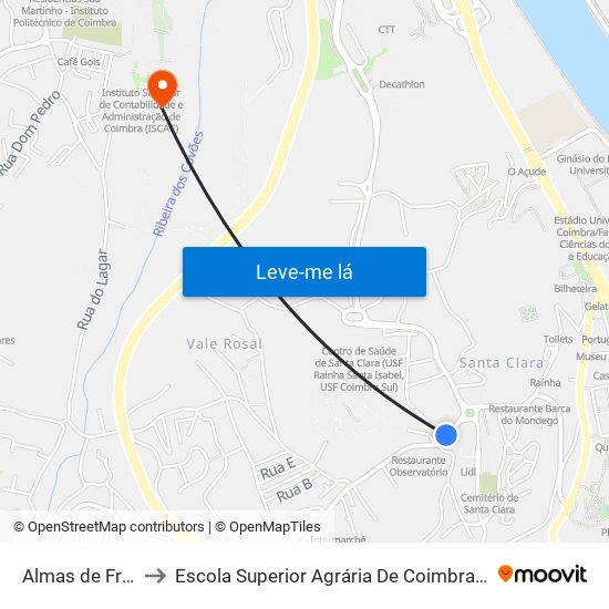 Almas de Freire to Escola Superior Agrária De Coimbra (Esac) map