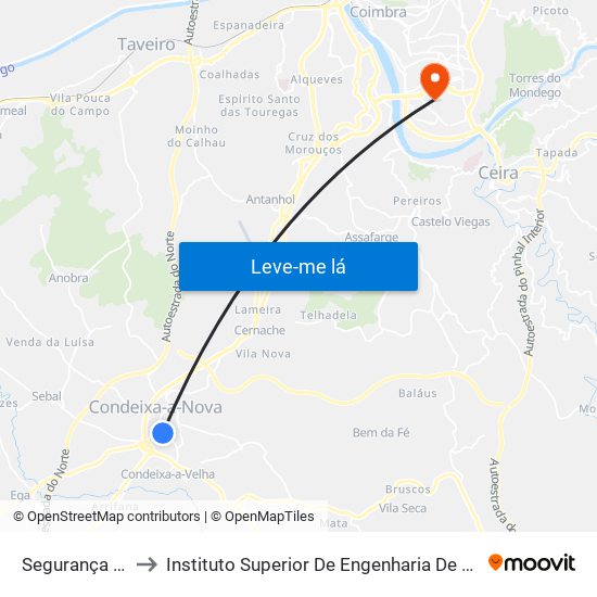 Segurança Social to Instituto Superior De Engenharia De Coimbra (Isec) map