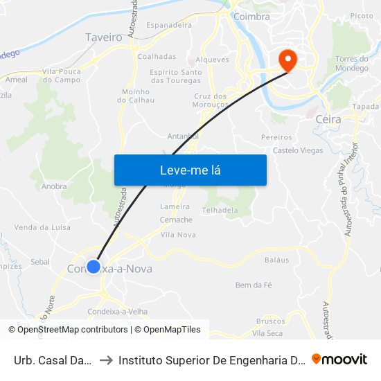 Urb. Casal Da Estrada to Instituto Superior De Engenharia De Coimbra (Isec) map