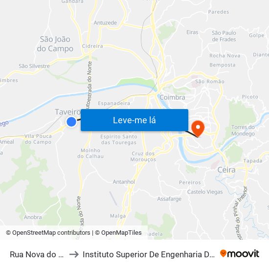 Rua Nova do Barreiro to Instituto Superior De Engenharia De Coimbra (Isec) map