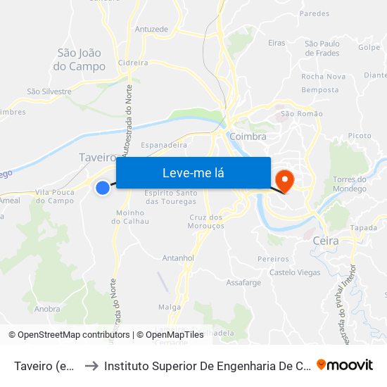 Taveiro (escola) to Instituto Superior De Engenharia De Coimbra (Isec) map