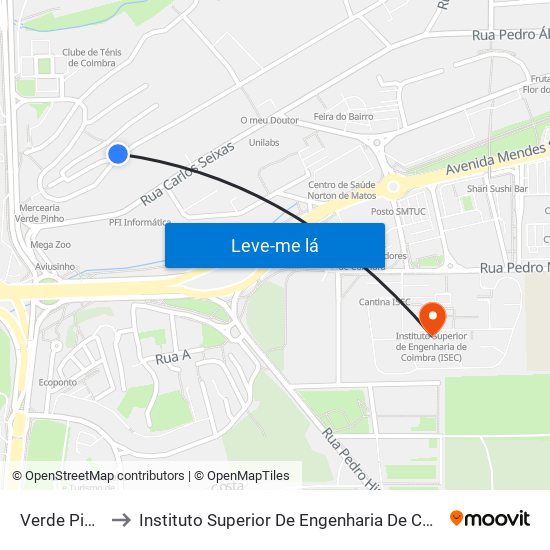Verde Pinho 2 to Instituto Superior De Engenharia De Coimbra (Isec) map