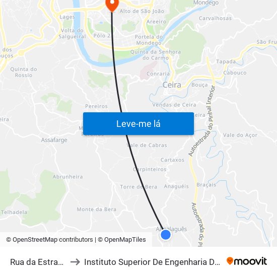Rua da Estrada Nova to Instituto Superior De Engenharia De Coimbra (Isec) map