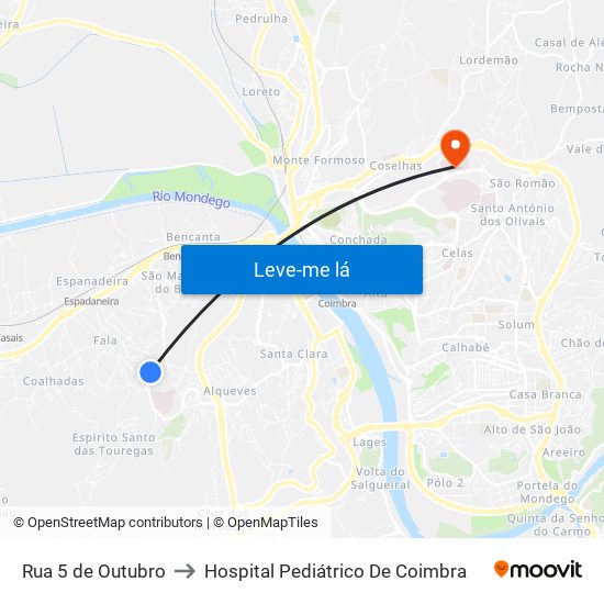 Rua 5 de Outubro to Hospital Pediátrico De Coimbra map