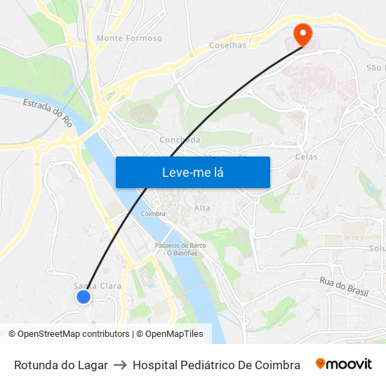 Rotunda do Lagar to Hospital Pediátrico De Coimbra map