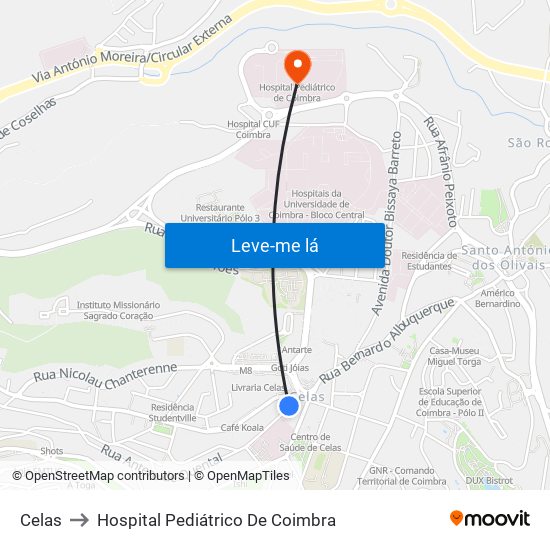 Celas to Hospital Pediátrico De Coimbra map