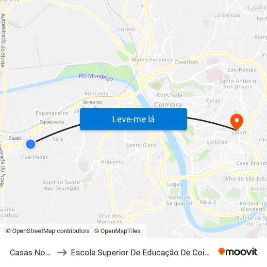 Casas Novas 1 to Escola Superior De Educação De Coimbra (Esec) map